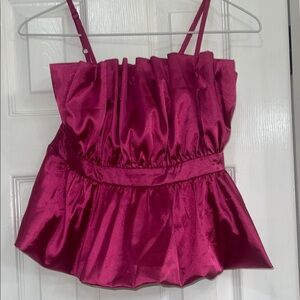 Satin Peplum Spaghetti Strap Camisole in Magenta